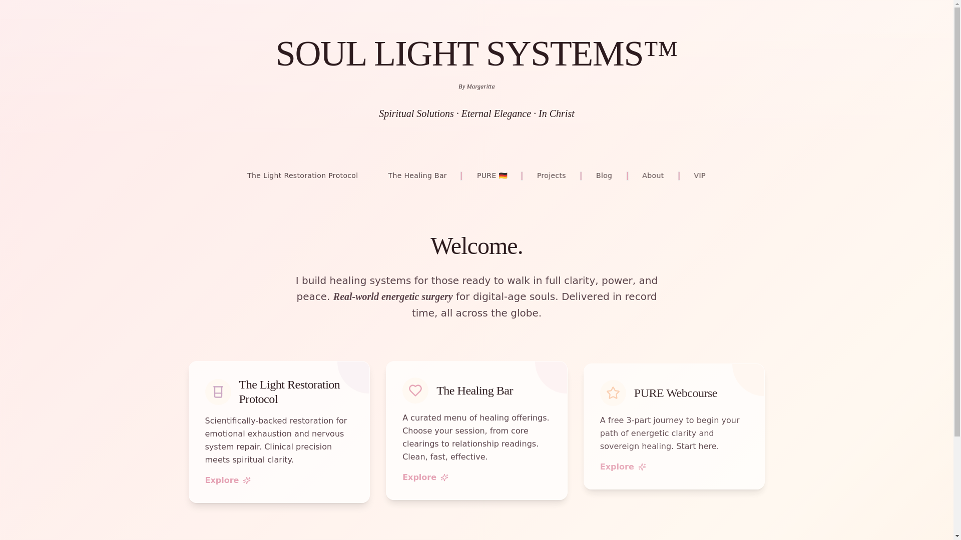 website screenshot of https://soullightsystems.com/