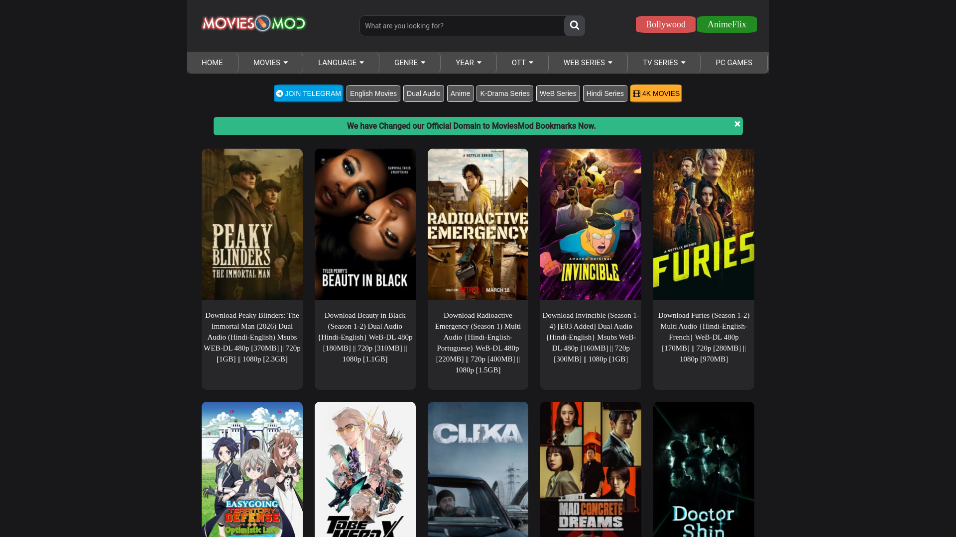 website screenshot of https://moviesmod.blue/