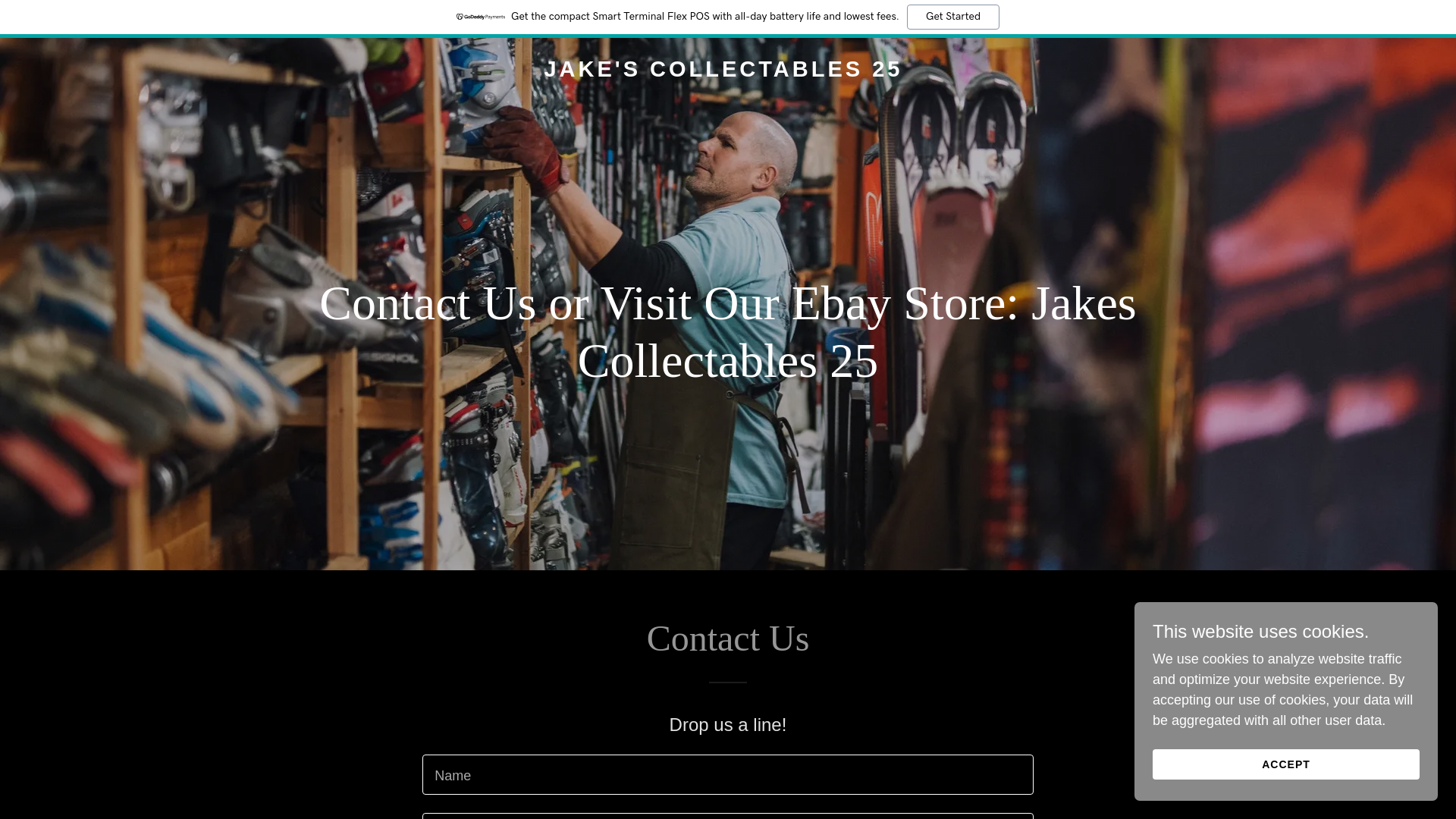 website screenshot of https://jakescollectables25.com