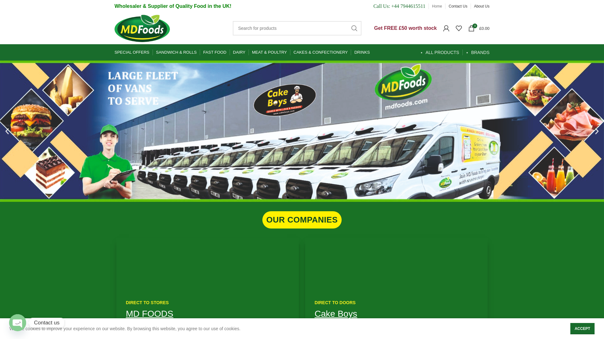 website screenshot of https://mdfoods.com/