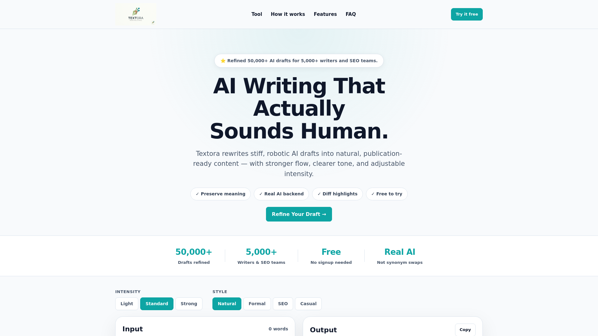 website screenshot of https://textora.co/