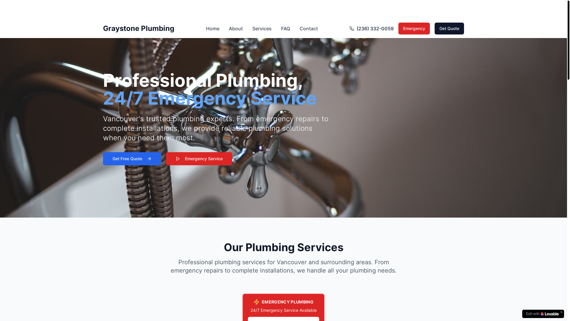 website screenshot of https://graystoneplumbing.ca/
