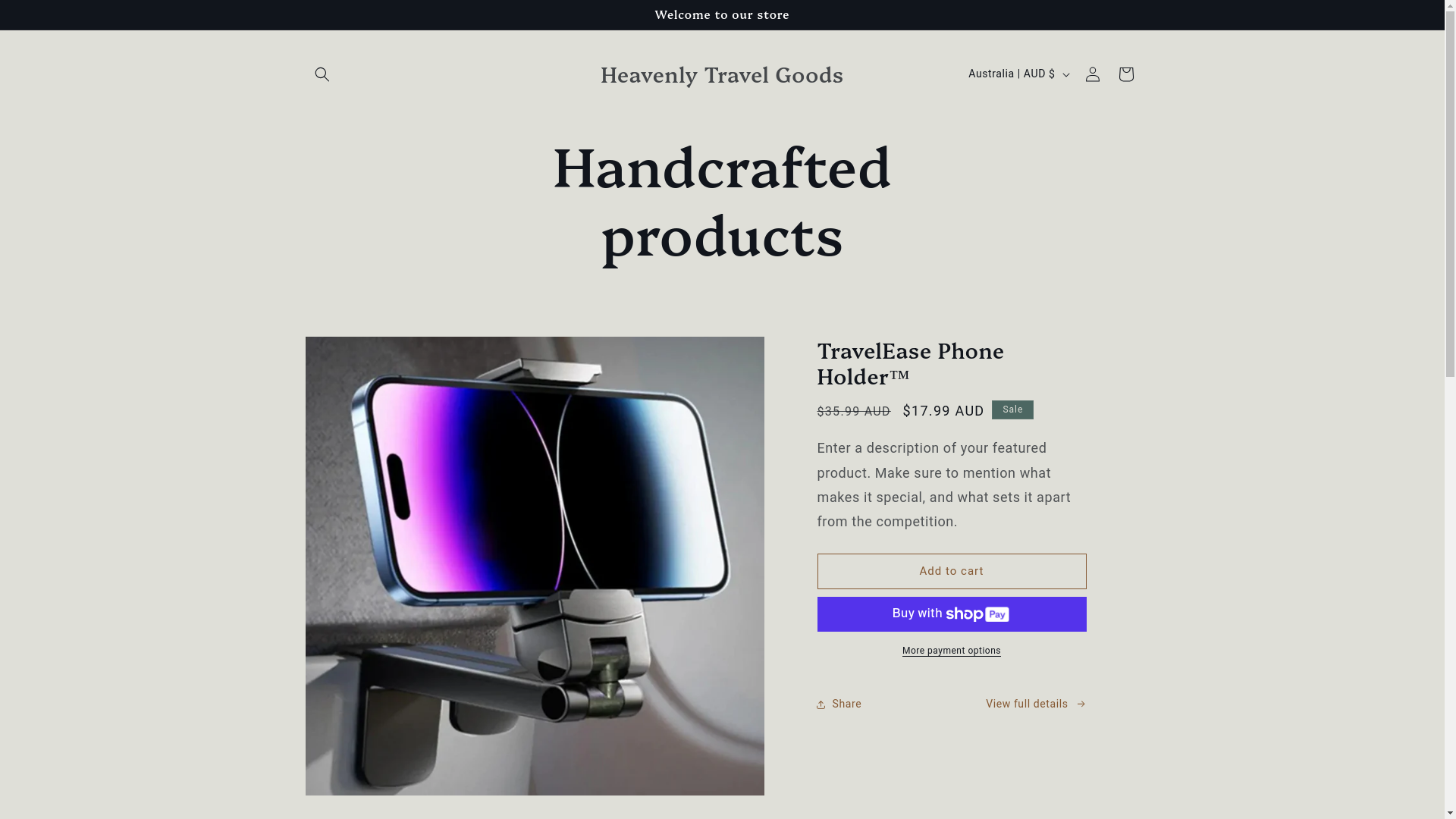 website screenshot of https://heavenlytravelgoods.com/