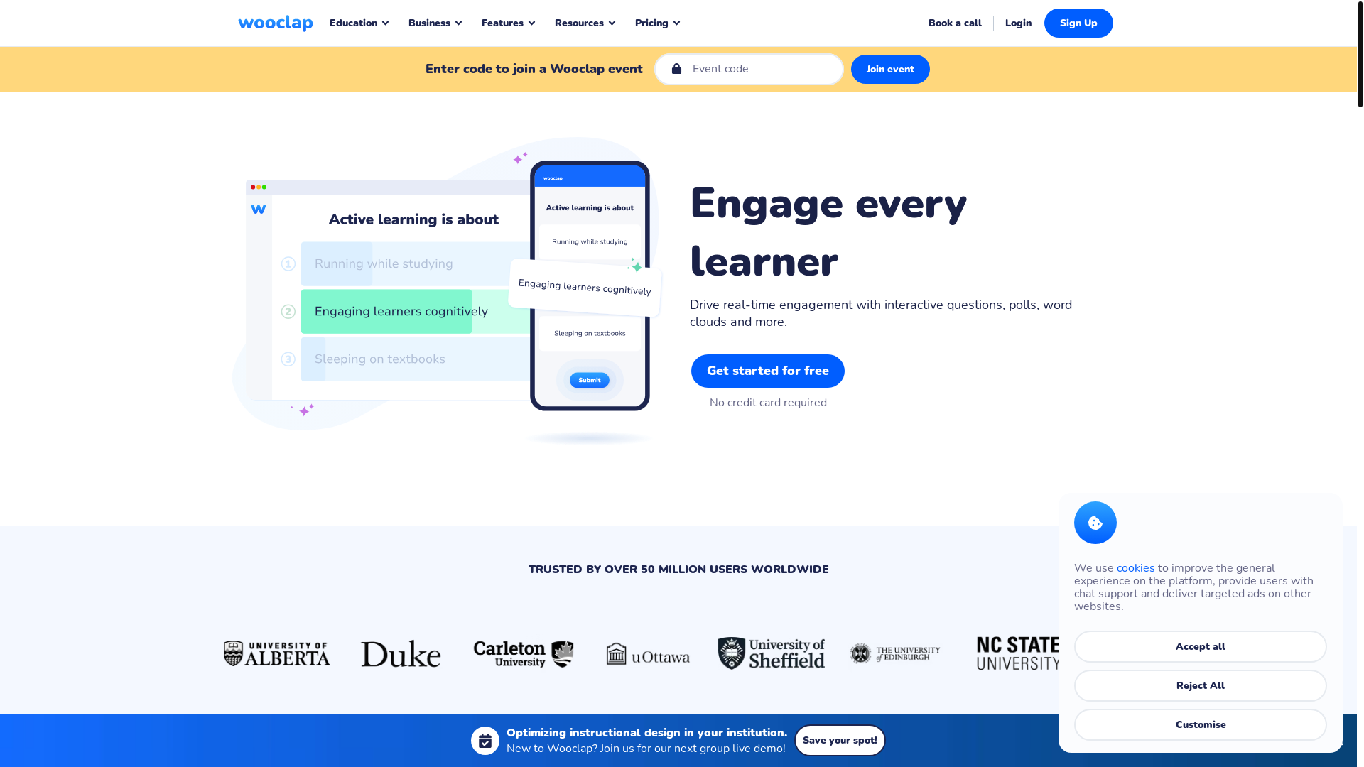 website screenshot of https://www.wooclap.com/