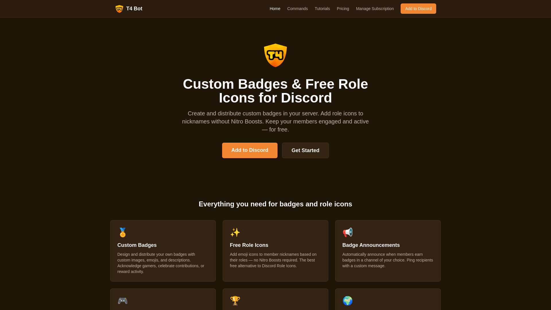 website screenshot of https://t4badges.com