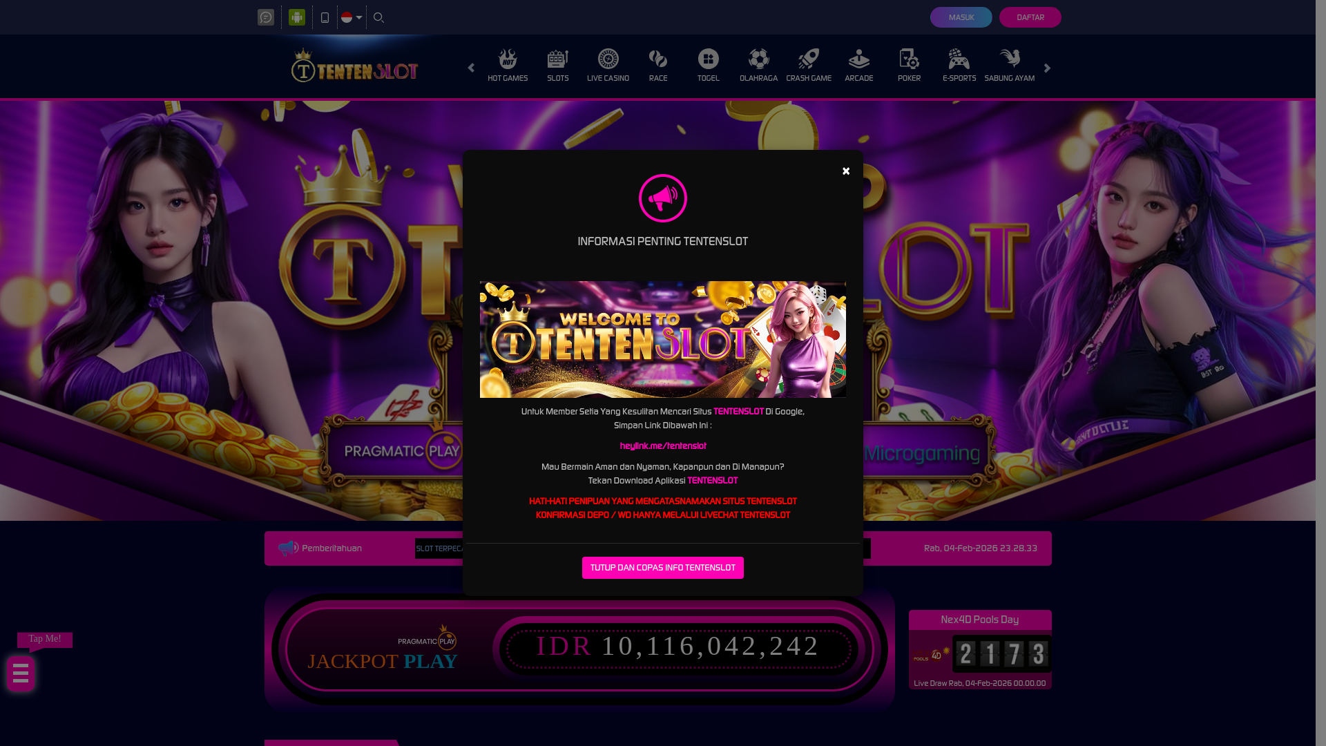 website screenshot of https://tenten168.pro/
