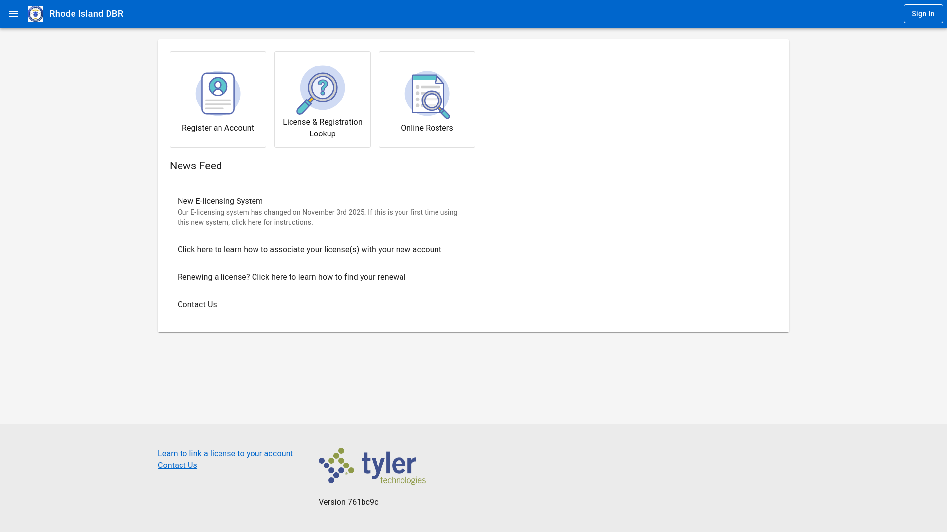 website screenshot of https://elicensing.ri.gov/