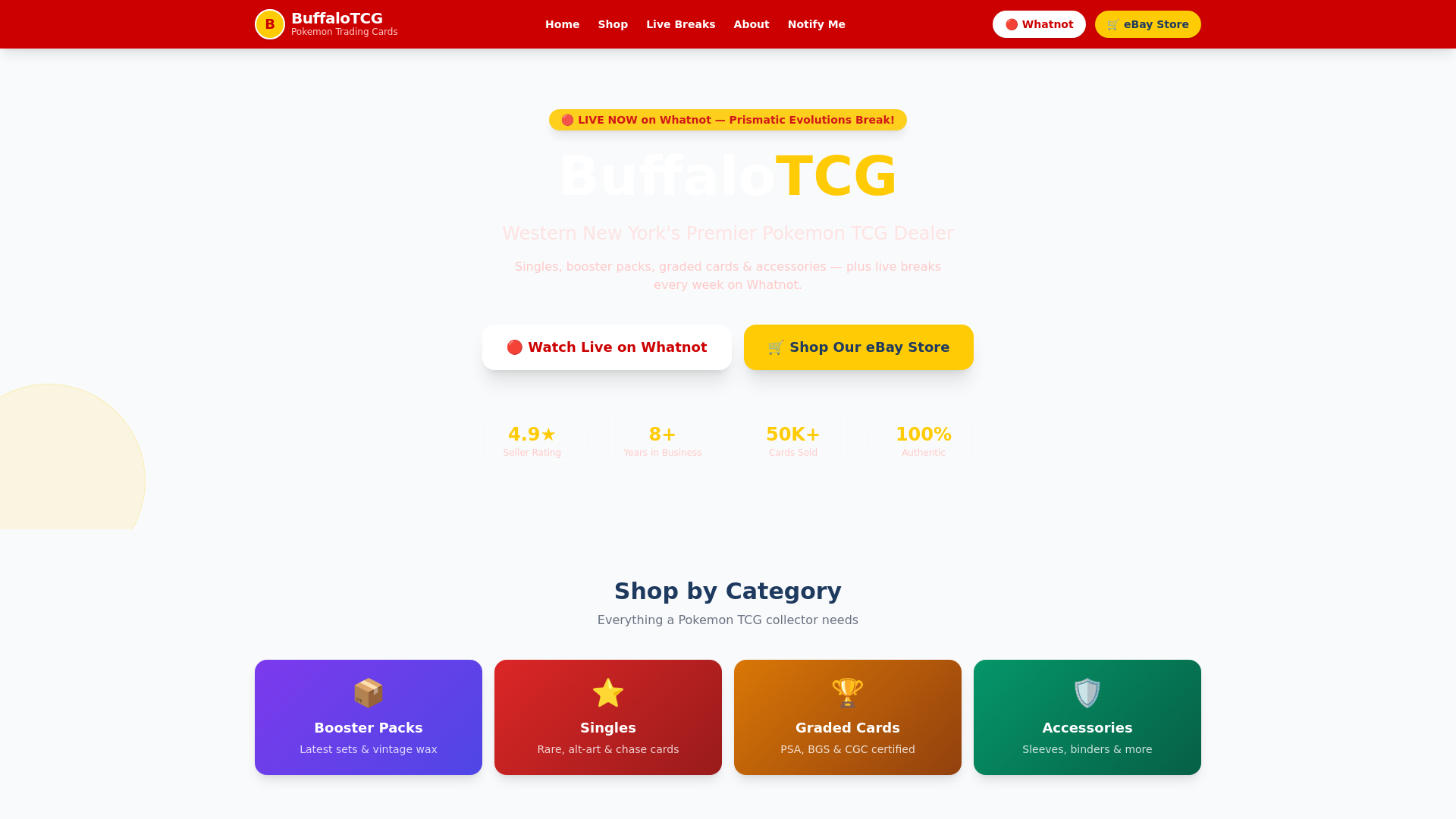 website screenshot of https://buffalotcg.com/