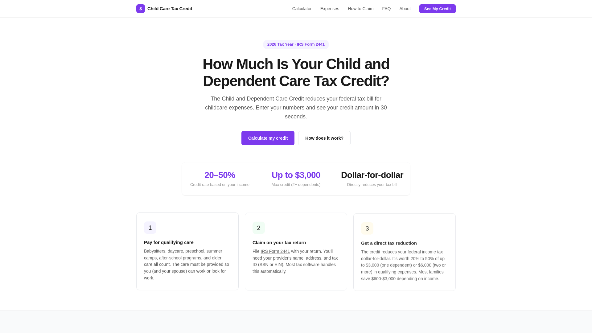 website screenshot of https://childanddependentcarecredit.com