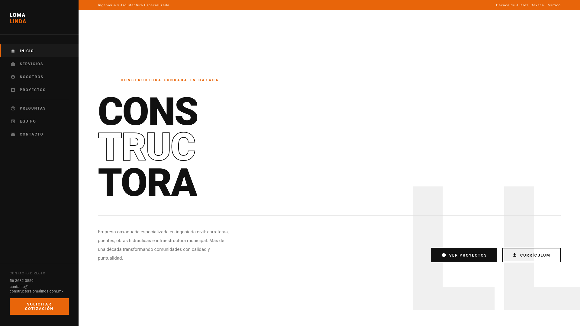 website screenshot of https://constructoralomalinda.com.mx/