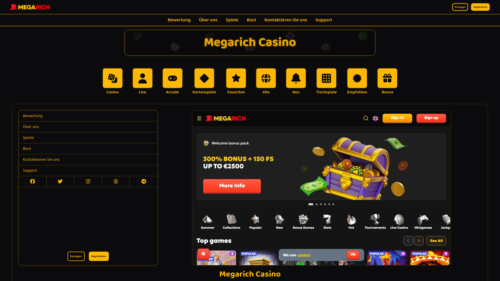 website screenshot of https://casinomegarich.de/