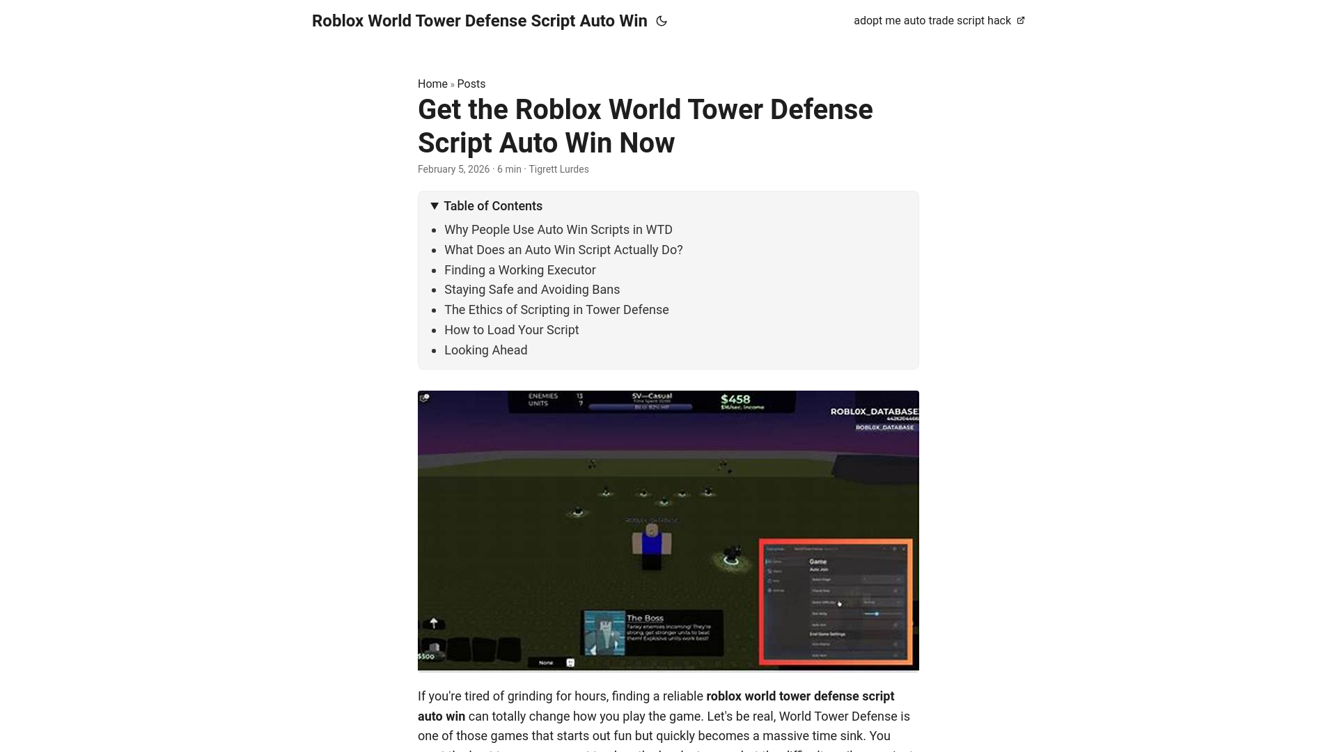 website screenshot of https://roblox-world-tower-defense-script-auto-win.pages.dev/
