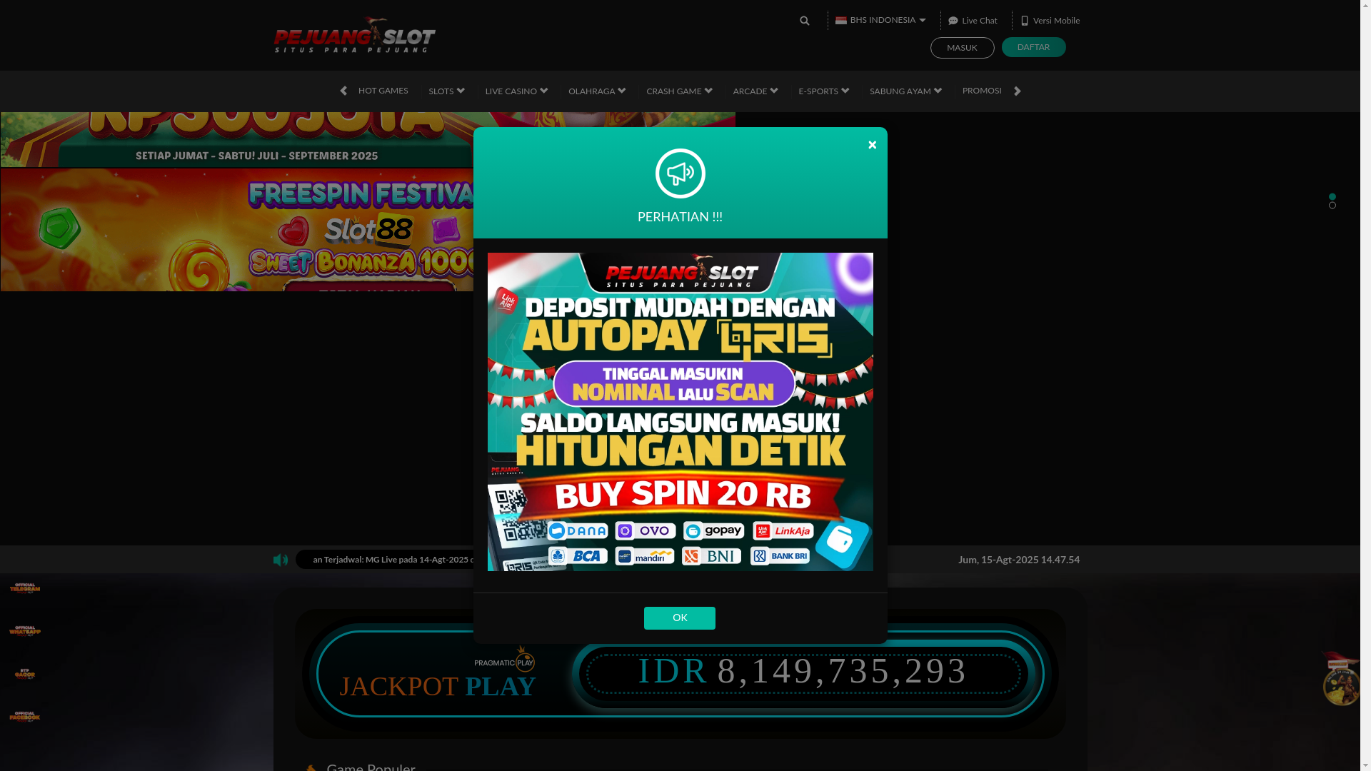 website screenshot of https://pejuangslotxx.com/