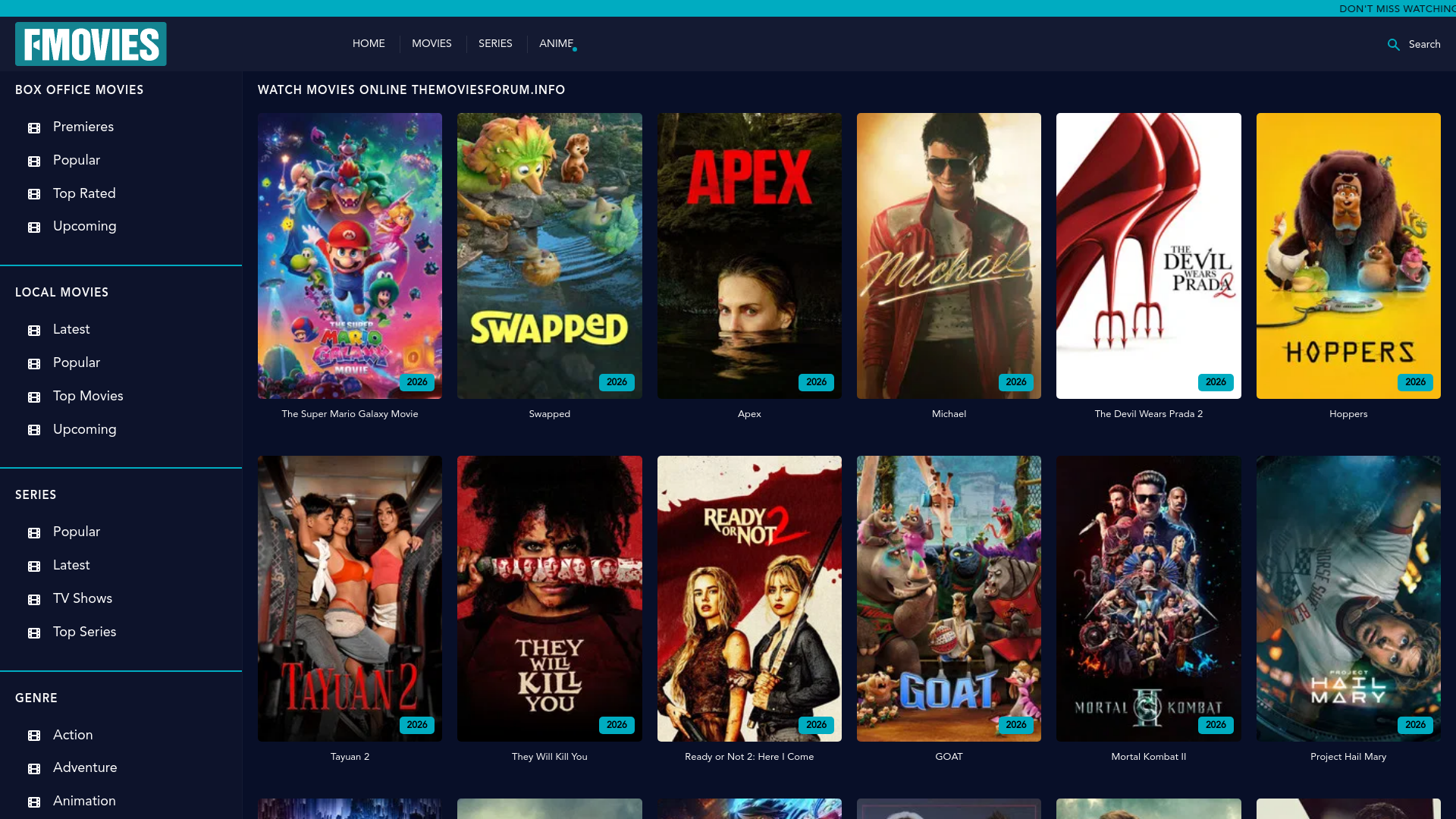 website screenshot of https://themoviesforum.info/