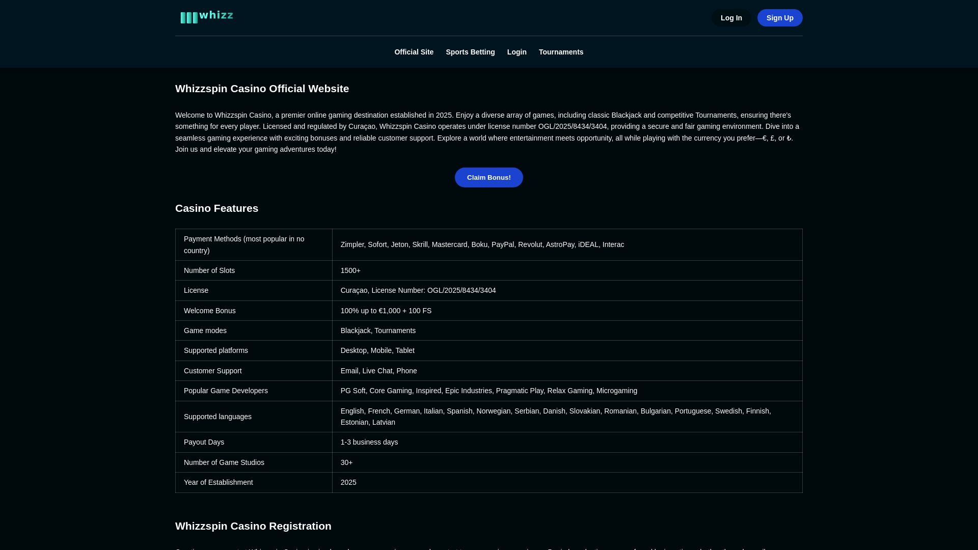 website screenshot of https://whizzspin-org.pages.dev/