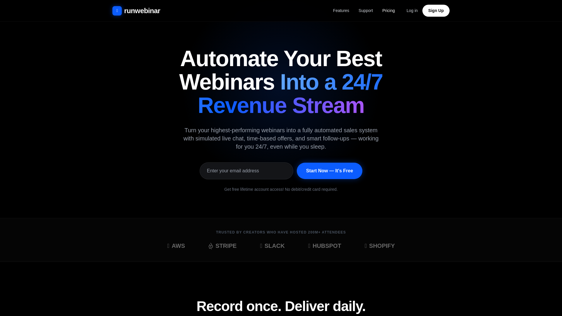 website screenshot of https://runwebinar.ai/