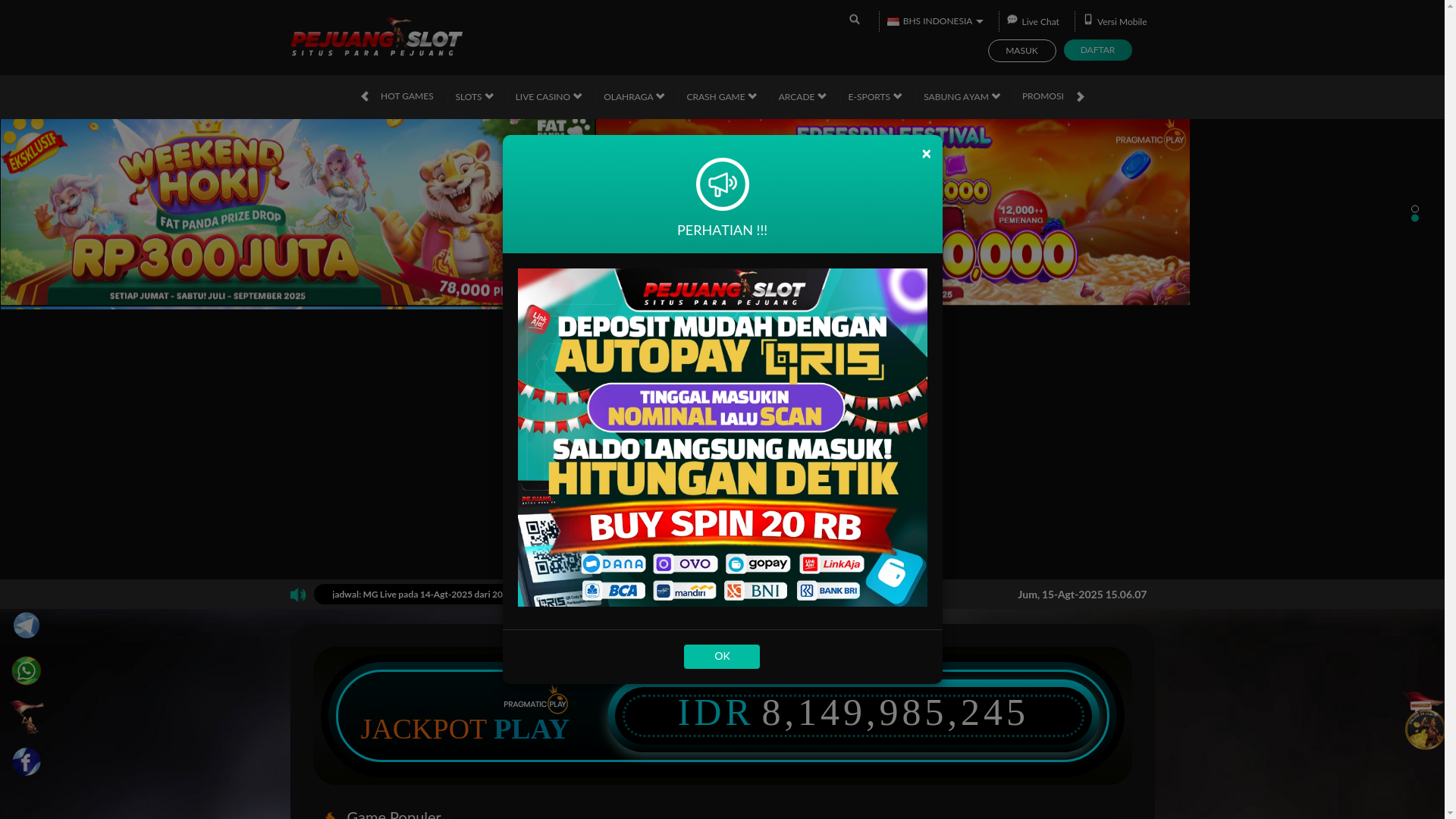 website screenshot of https://pejuangslotck.com/
