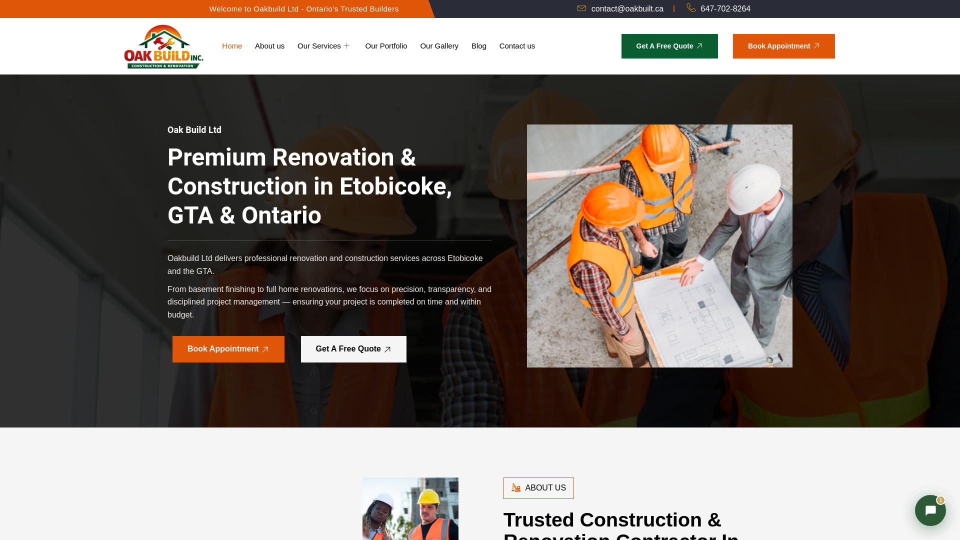 website screenshot of https://oakbuildconstruction.ca