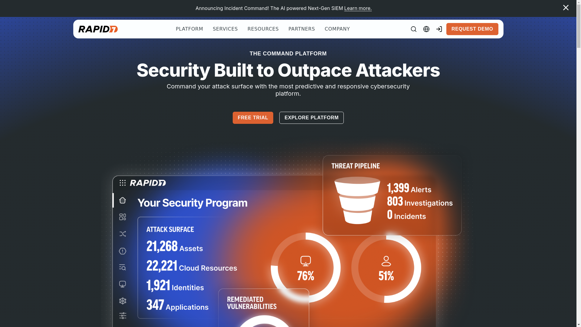 website screenshot of https://rapid7.com
