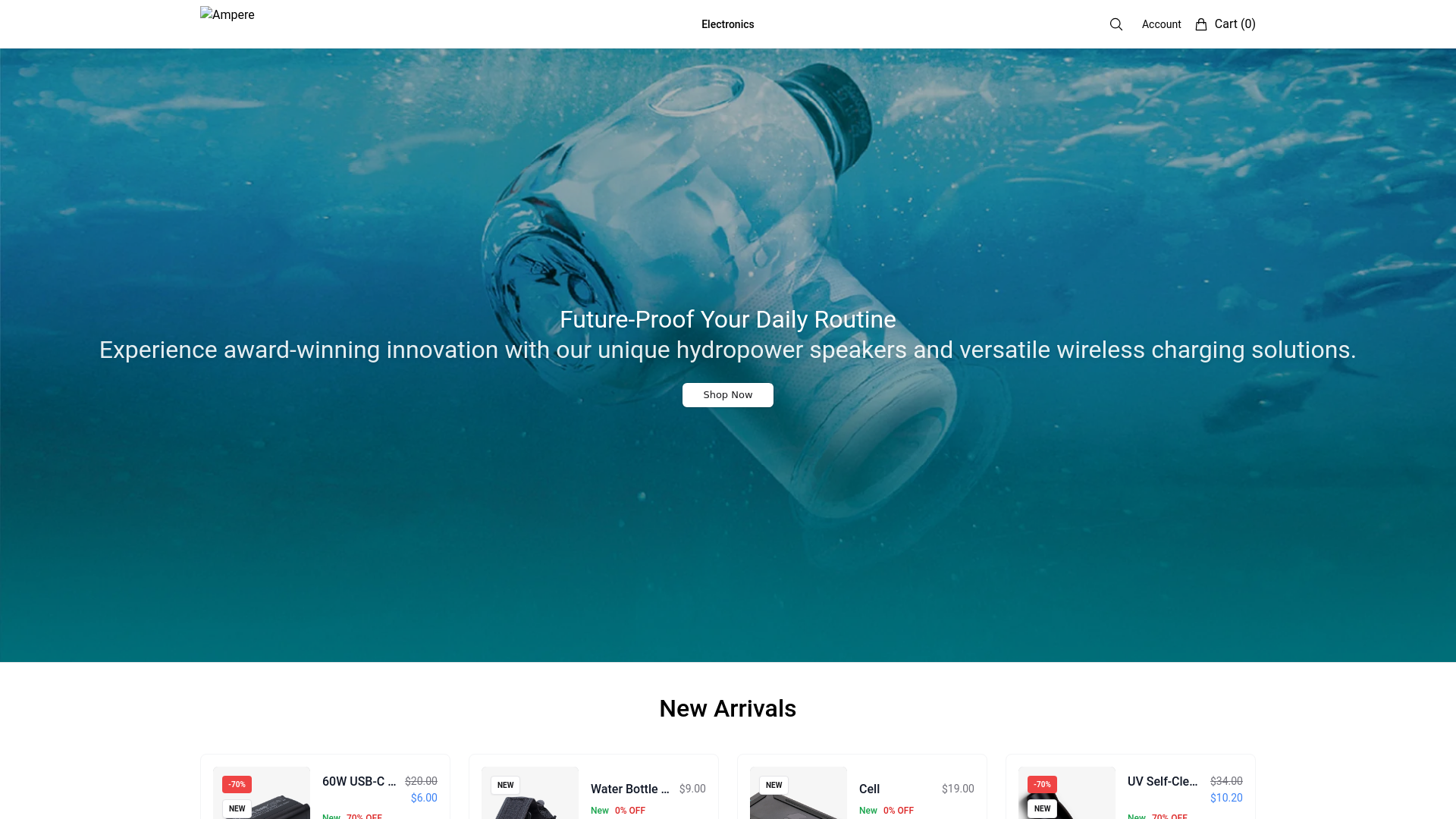 website screenshot of https://amperehq.shop/