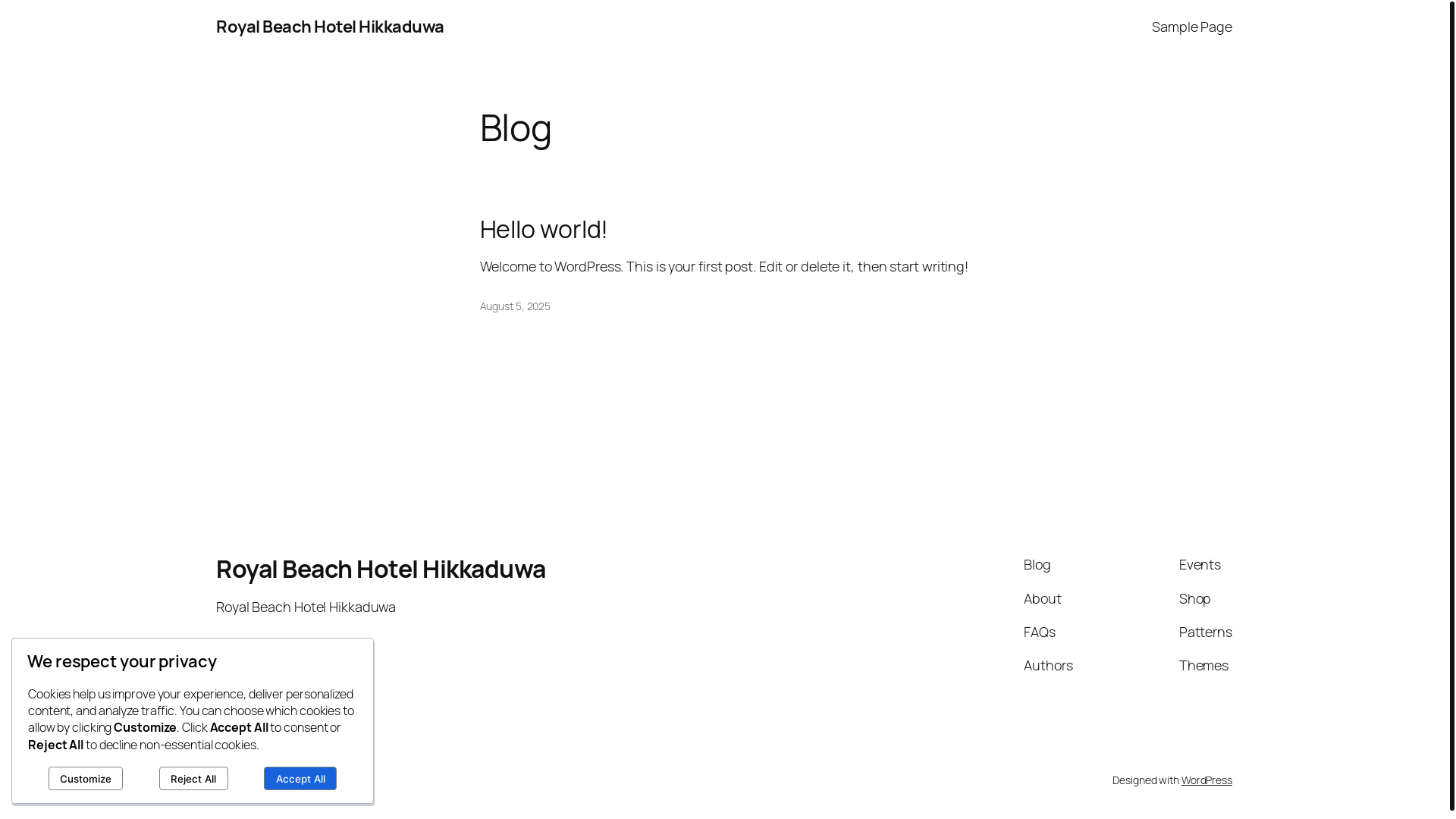 website screenshot of https://royalbeachhikkaduwa.com/