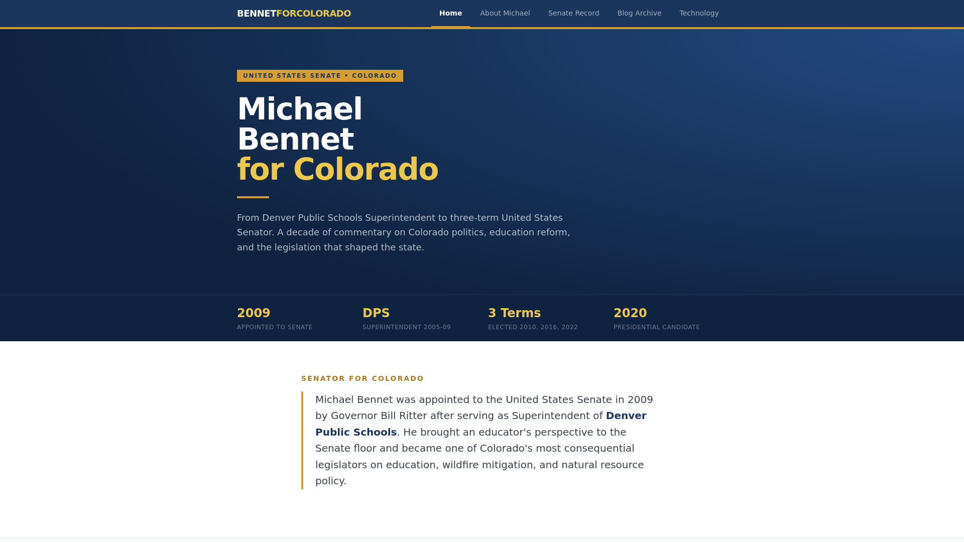 website screenshot of https://michaelbennetforcolorado.pages.dev/
