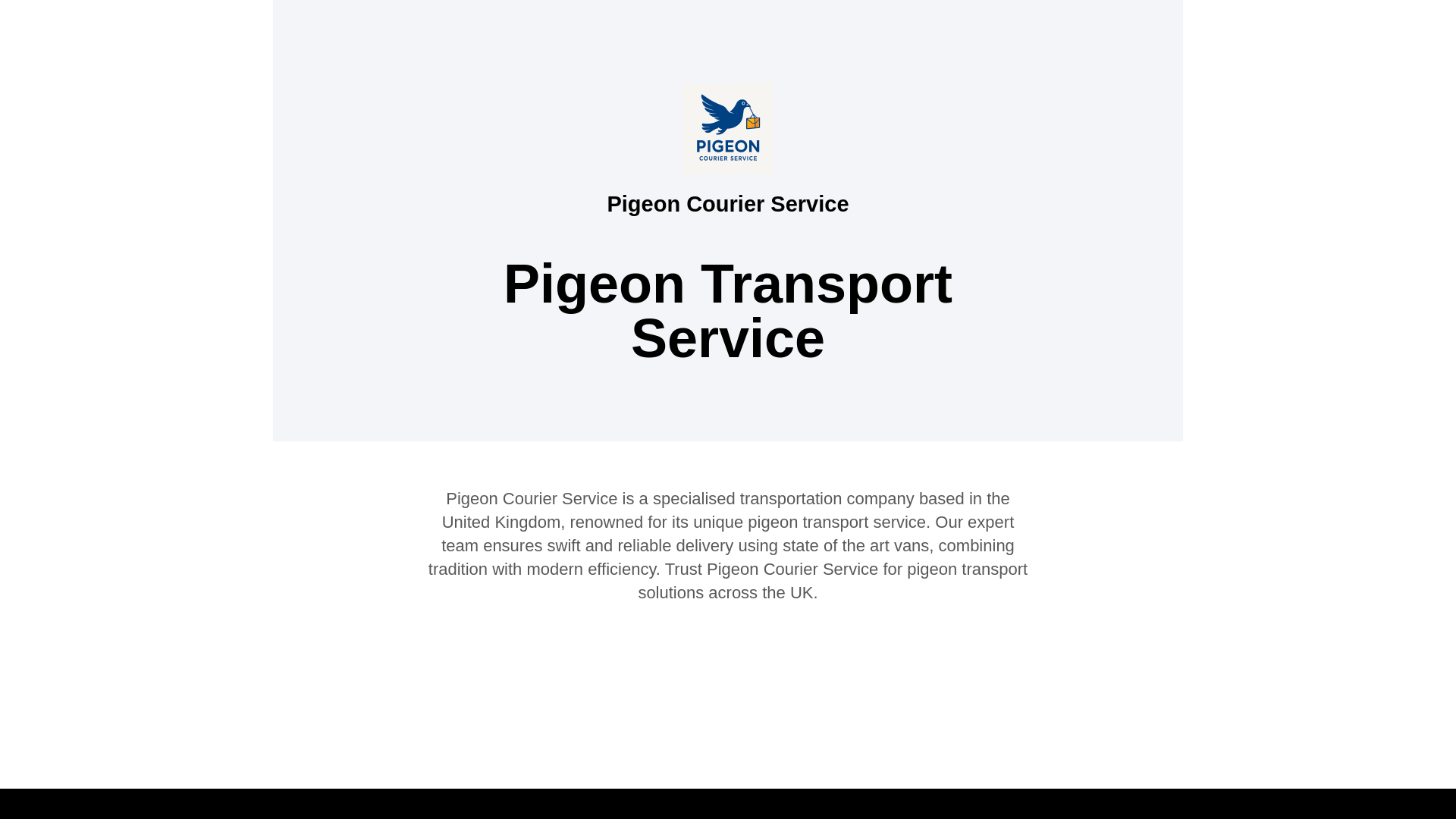 website screenshot of https://pigeoncourierservice.co.uk/