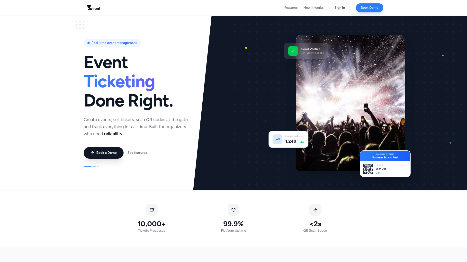 website screenshot of https://zalient.events