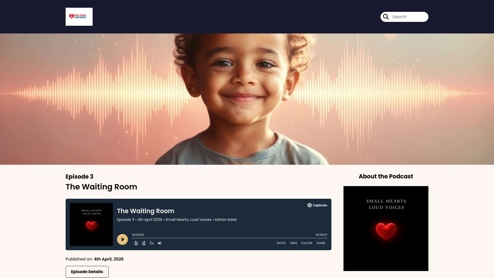 website screenshot of https://smallheartsloudvoices.com/