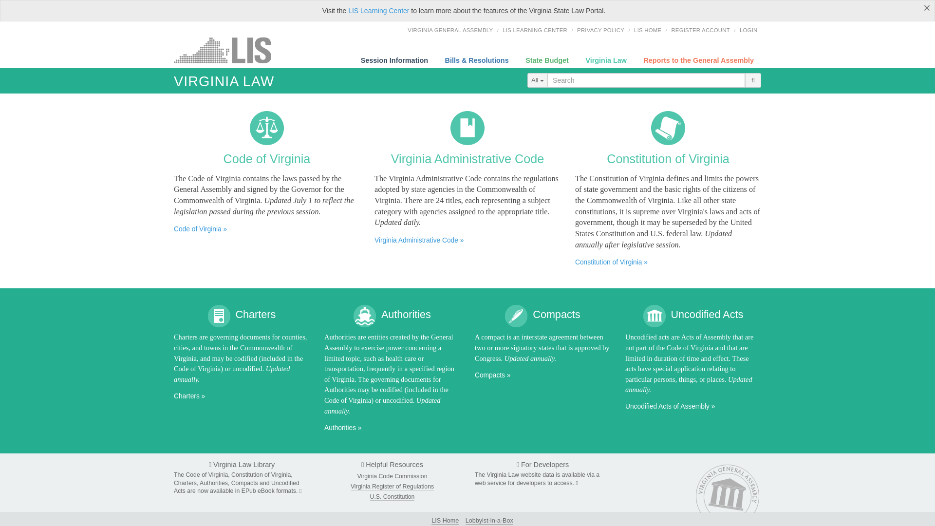 website screenshot of https://law.lis.virginia.gov
