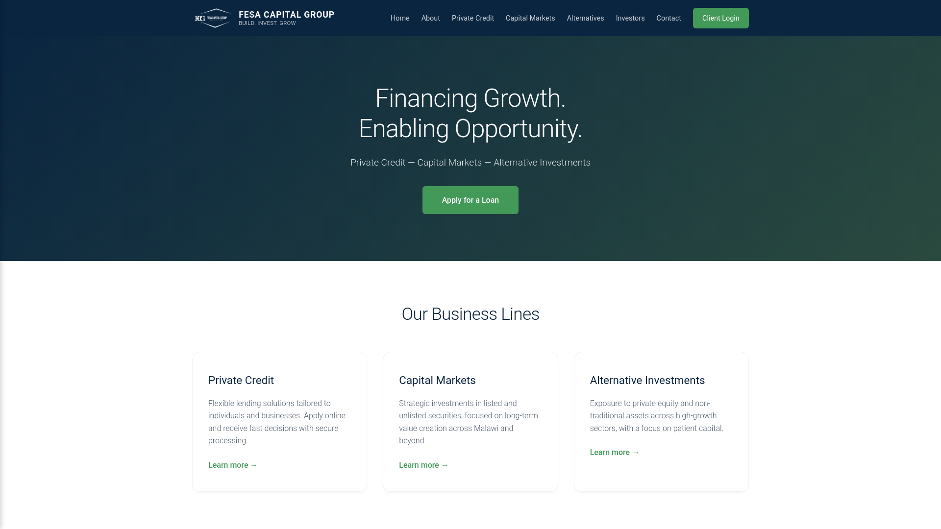 website screenshot of https://fesacapitalgroup.com