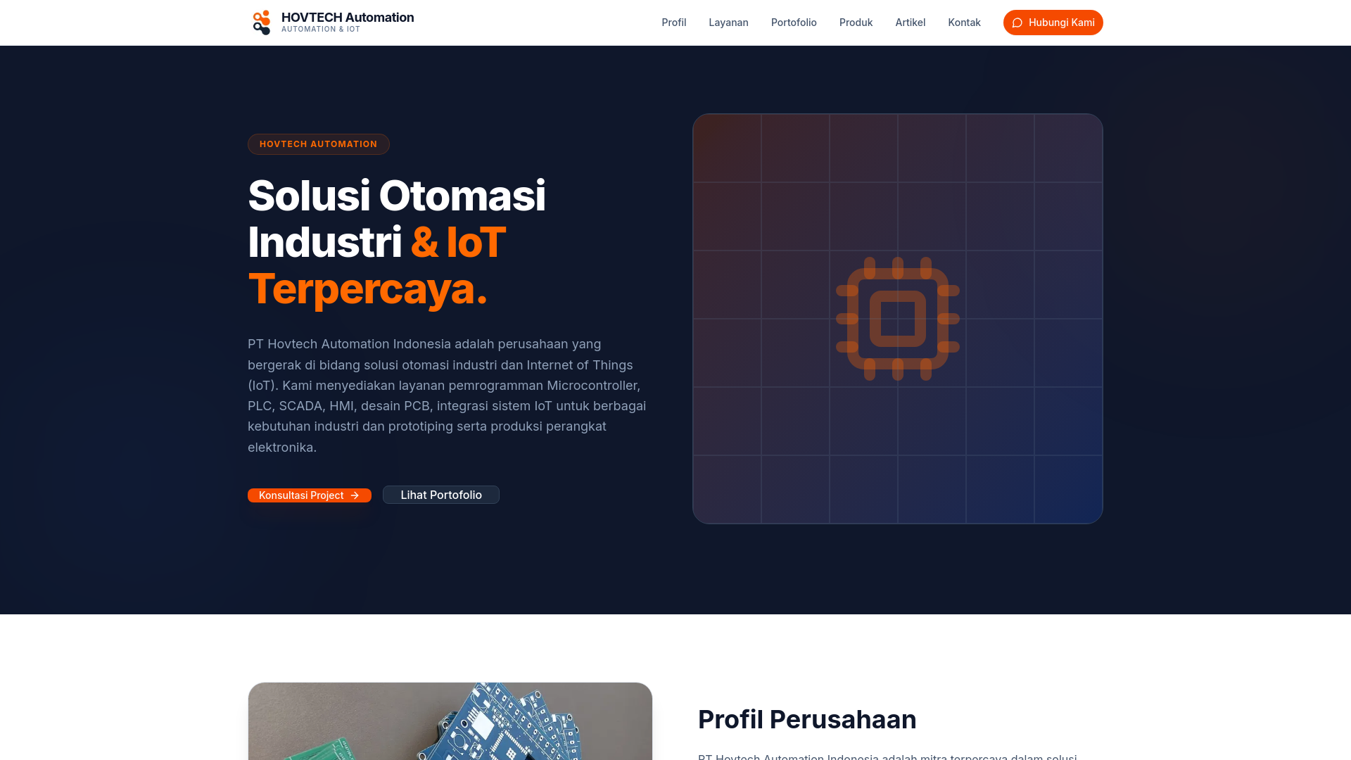 website screenshot of https://hovtechautomation.com/
