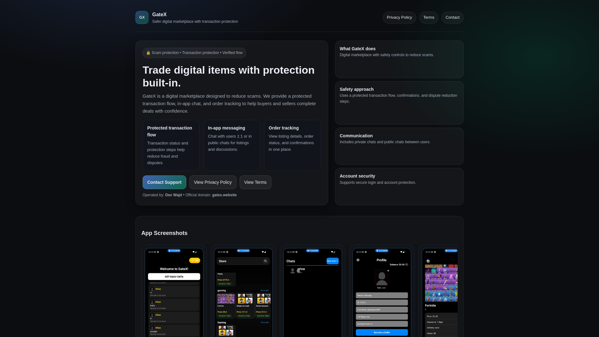 website screenshot of https://gatex.website/
