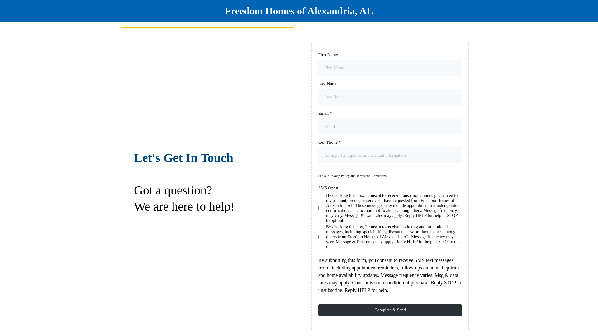 website screenshot of https://freedomhomesalexandria.net/