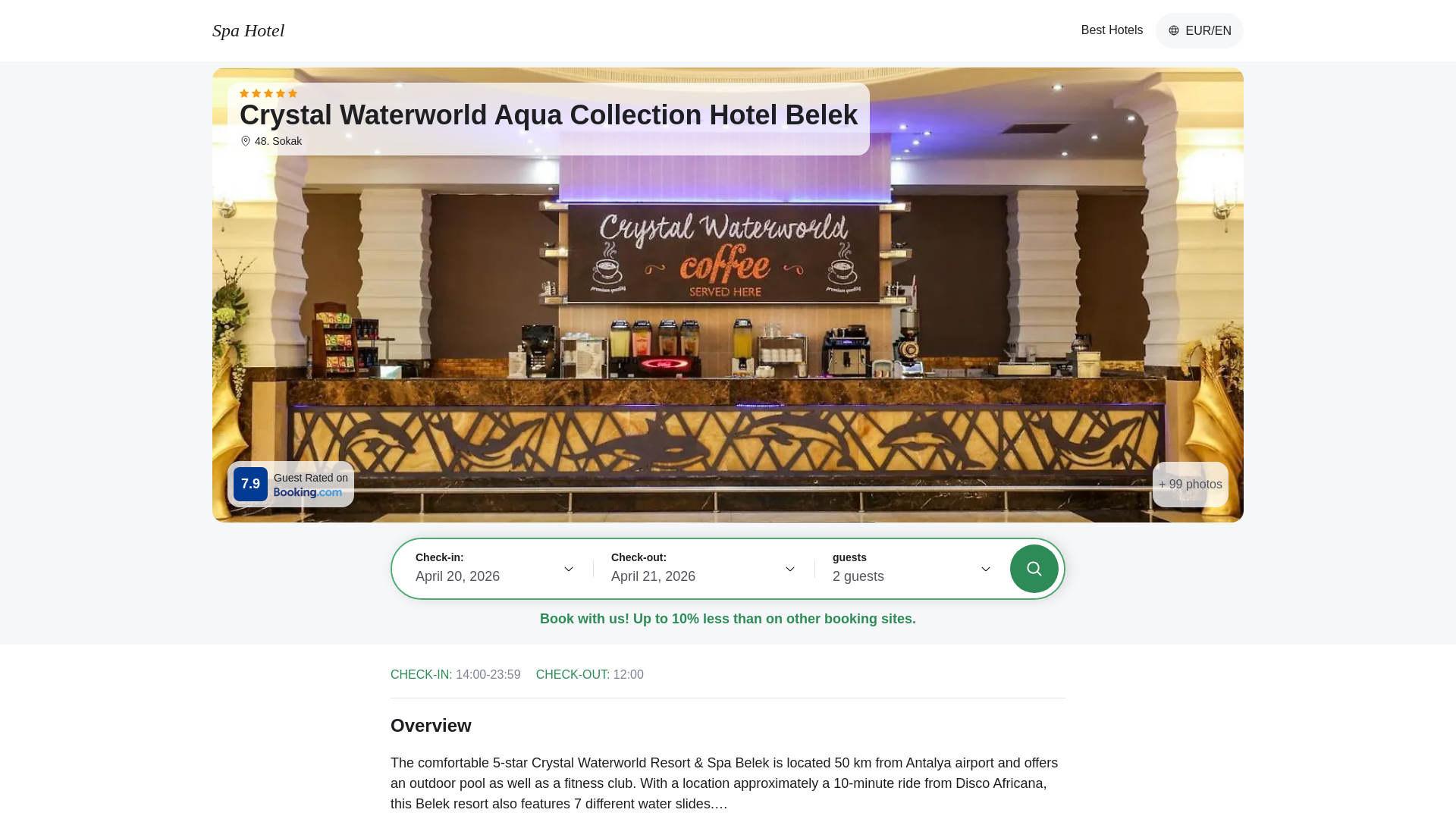 website screenshot of https://crystalwaterworldaquacollection.spahotel.guru