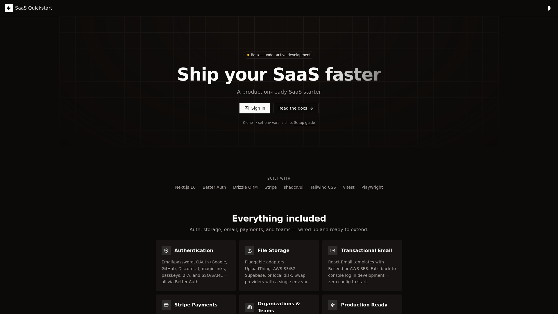 website screenshot of https://saasquickstart.dev/