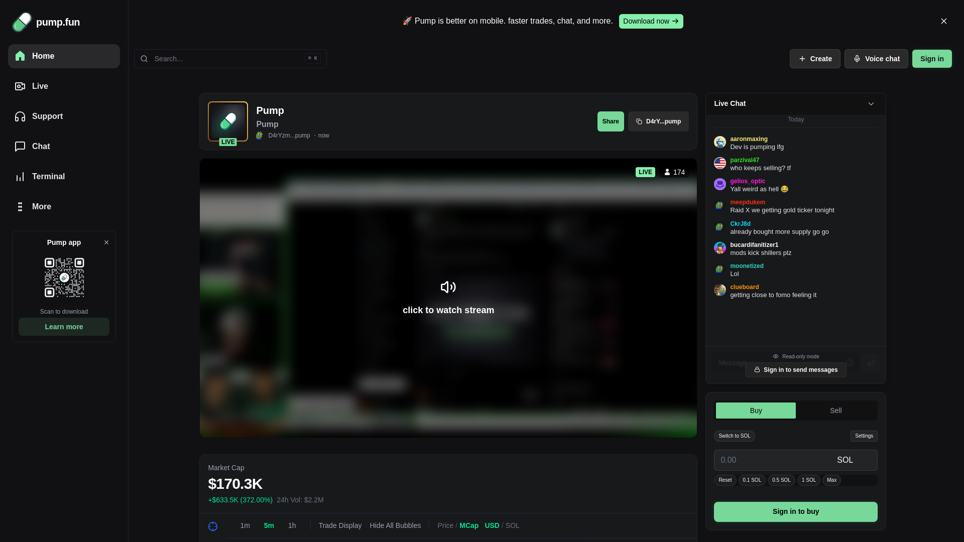 website screenshot of https://pumpstream.afkcat.live