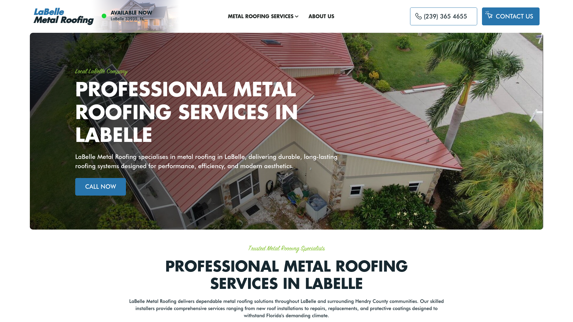 website screenshot of https://labellemetalroofing.com/
