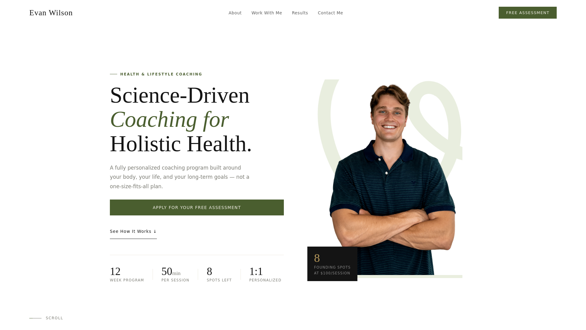website screenshot of https://evanwilsonwellness.com