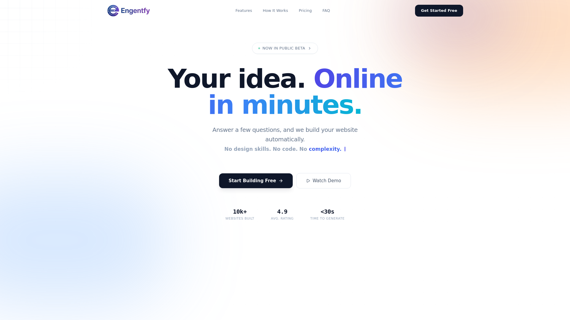 website screenshot of https://engentfy-website-builder-landing-page.pages.dev/