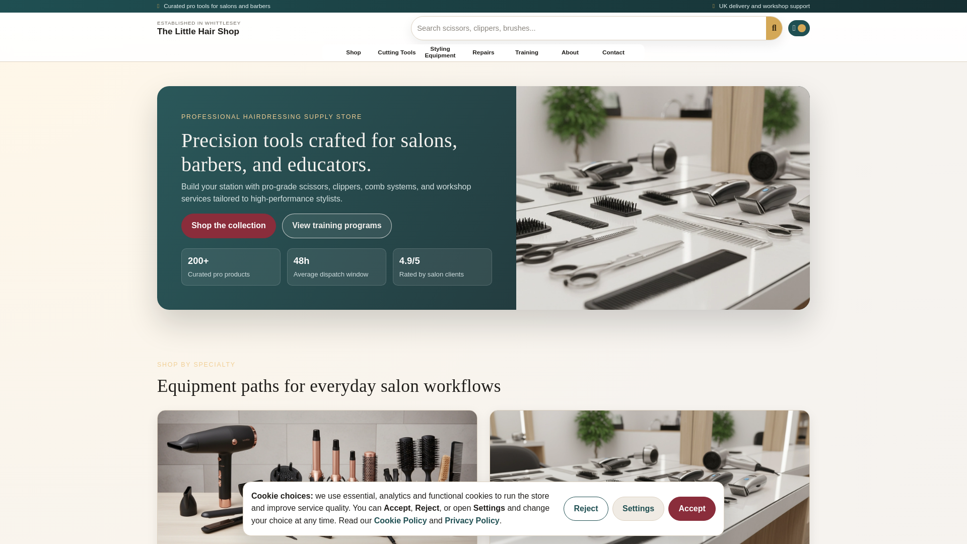 website screenshot of https://thelittlehairshopltd.com