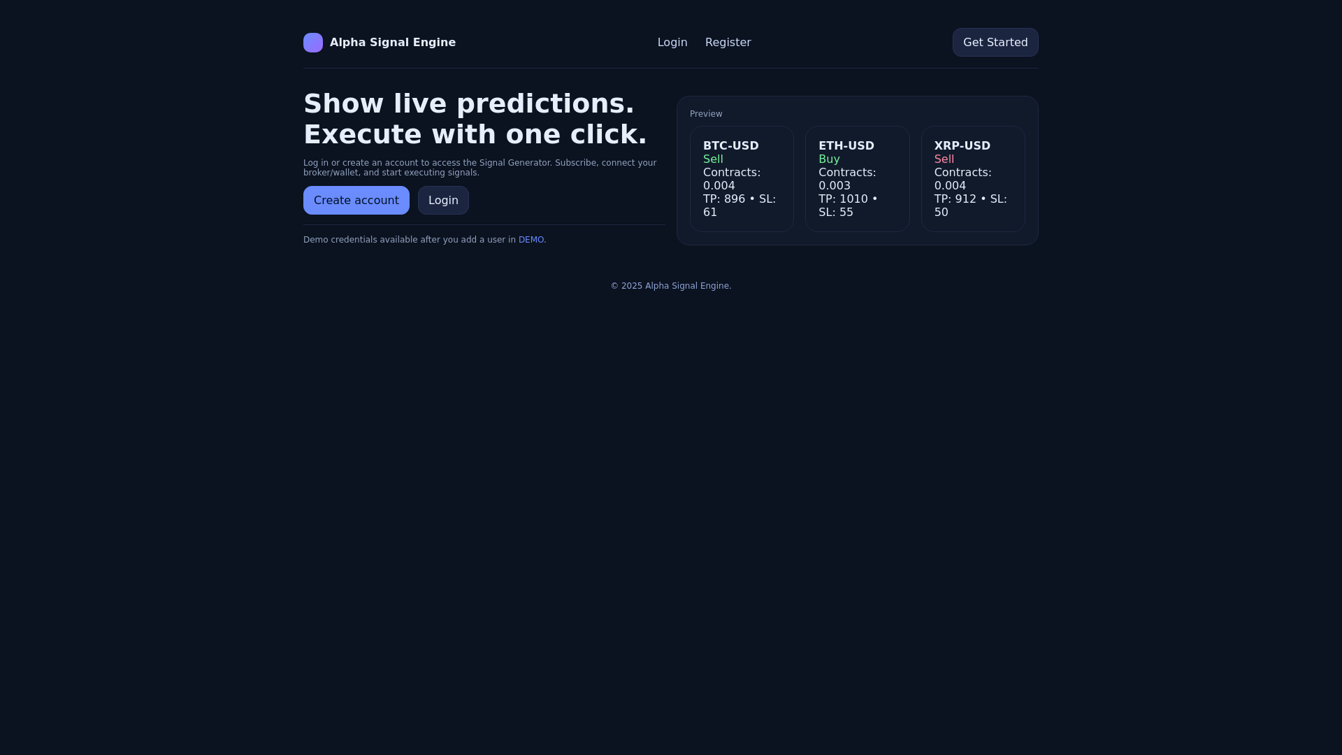website screenshot of https://alphasignalengine.com/