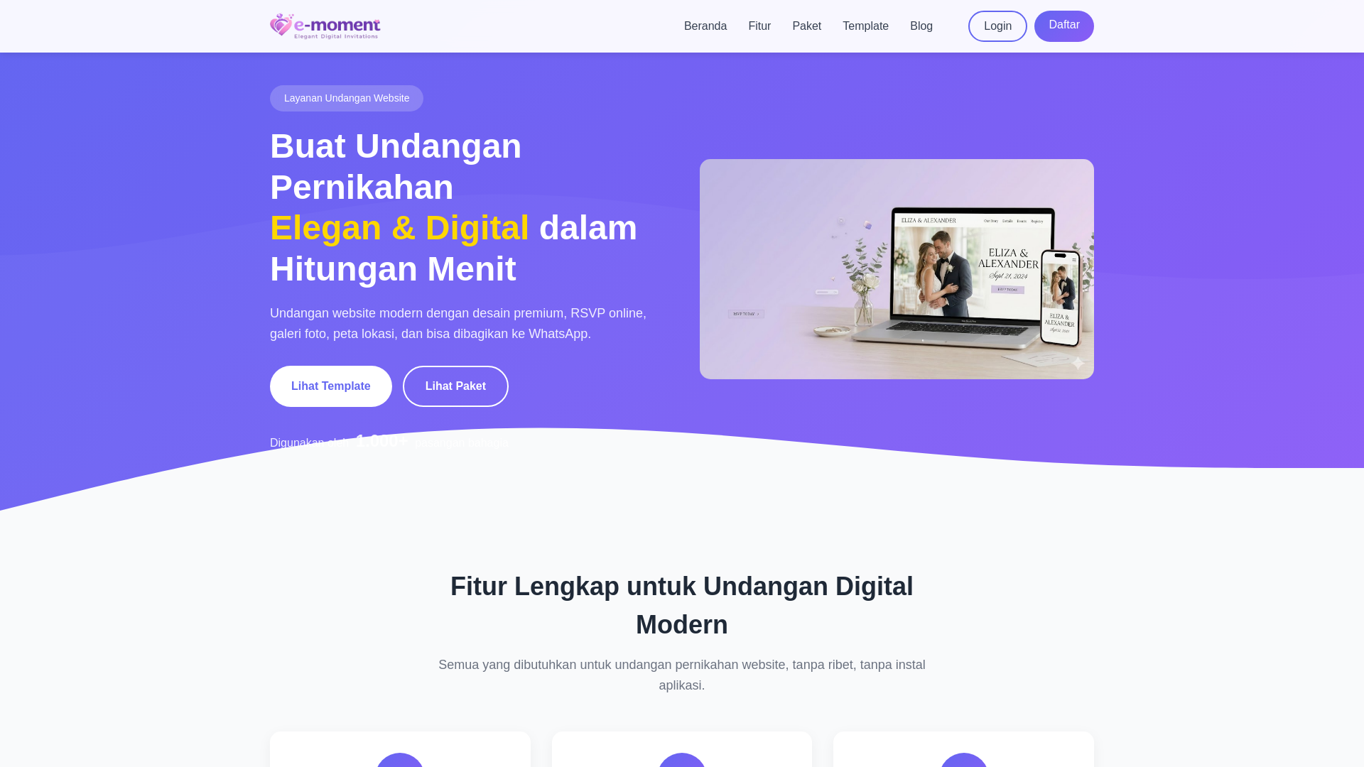 website screenshot of https://e-moment.web.id