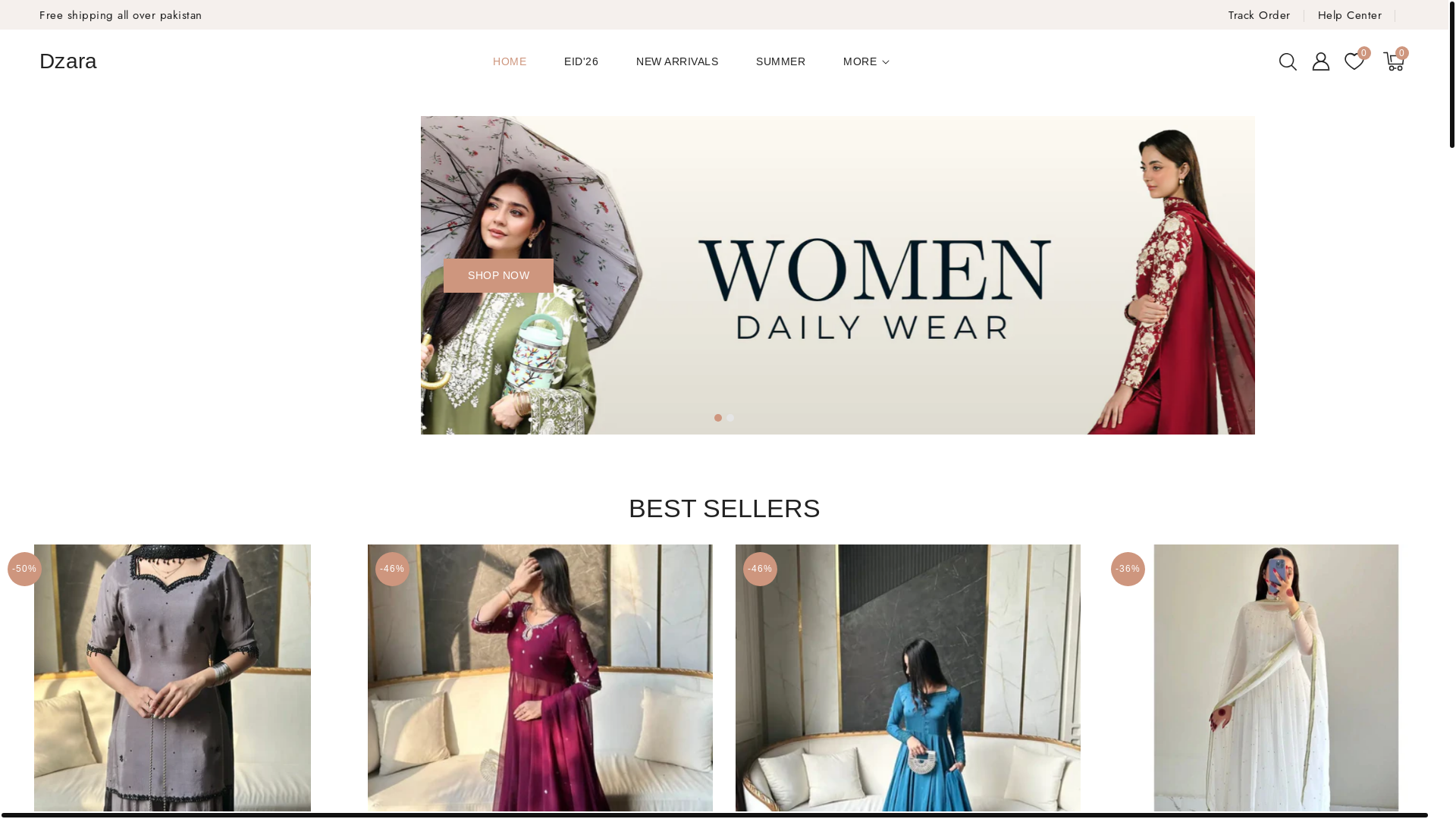 website screenshot of https://dzaraofficial.com/