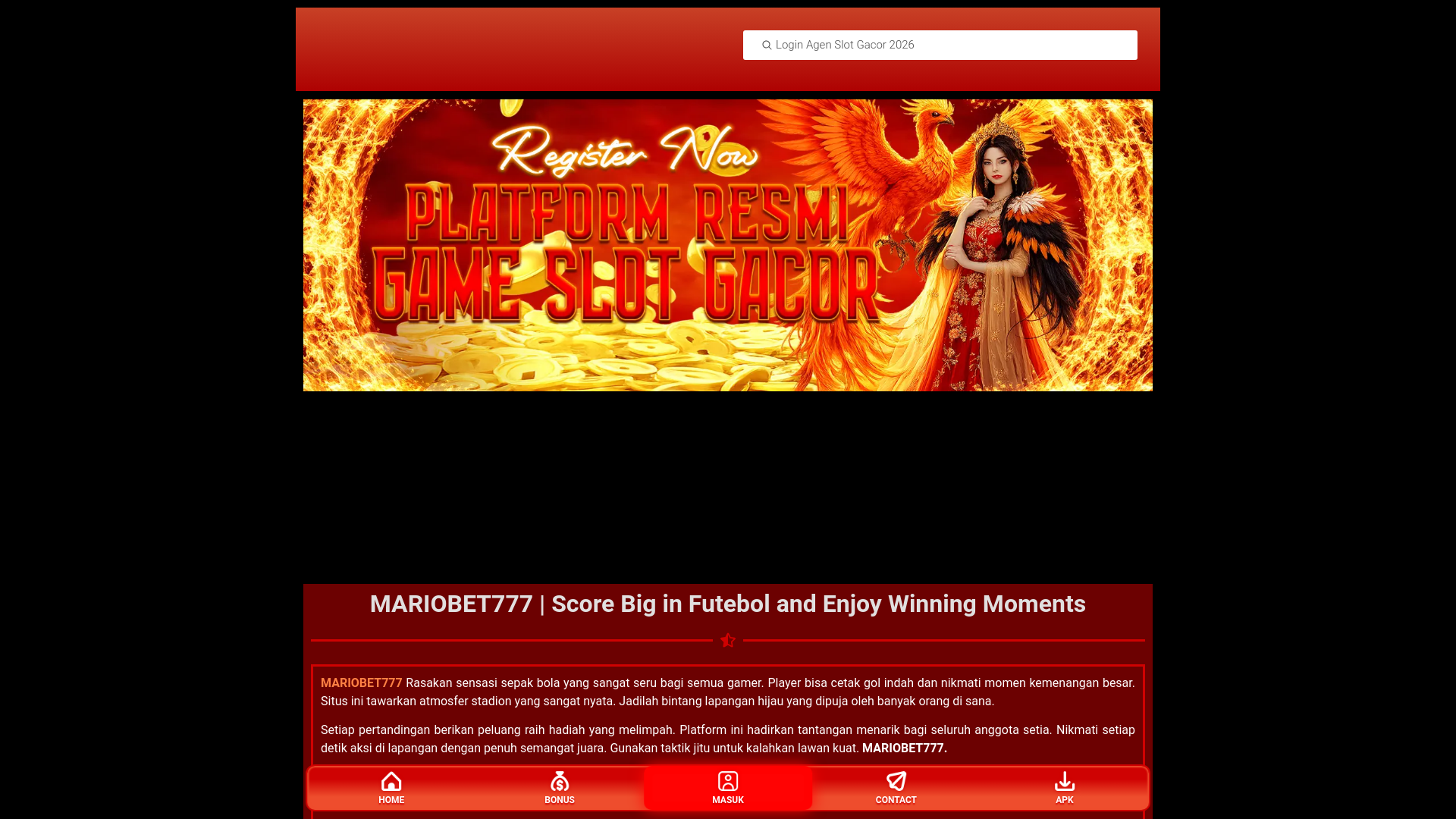 website screenshot of https://mariobet777.org/