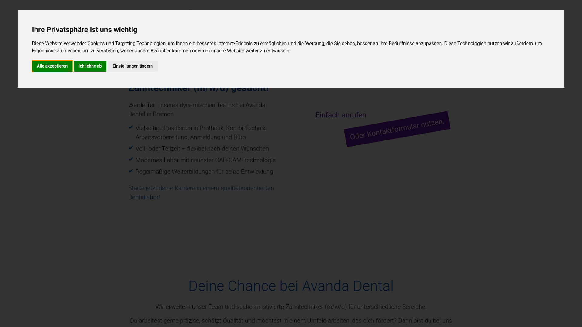 website screenshot of https://zahntechniker-avanda.de/