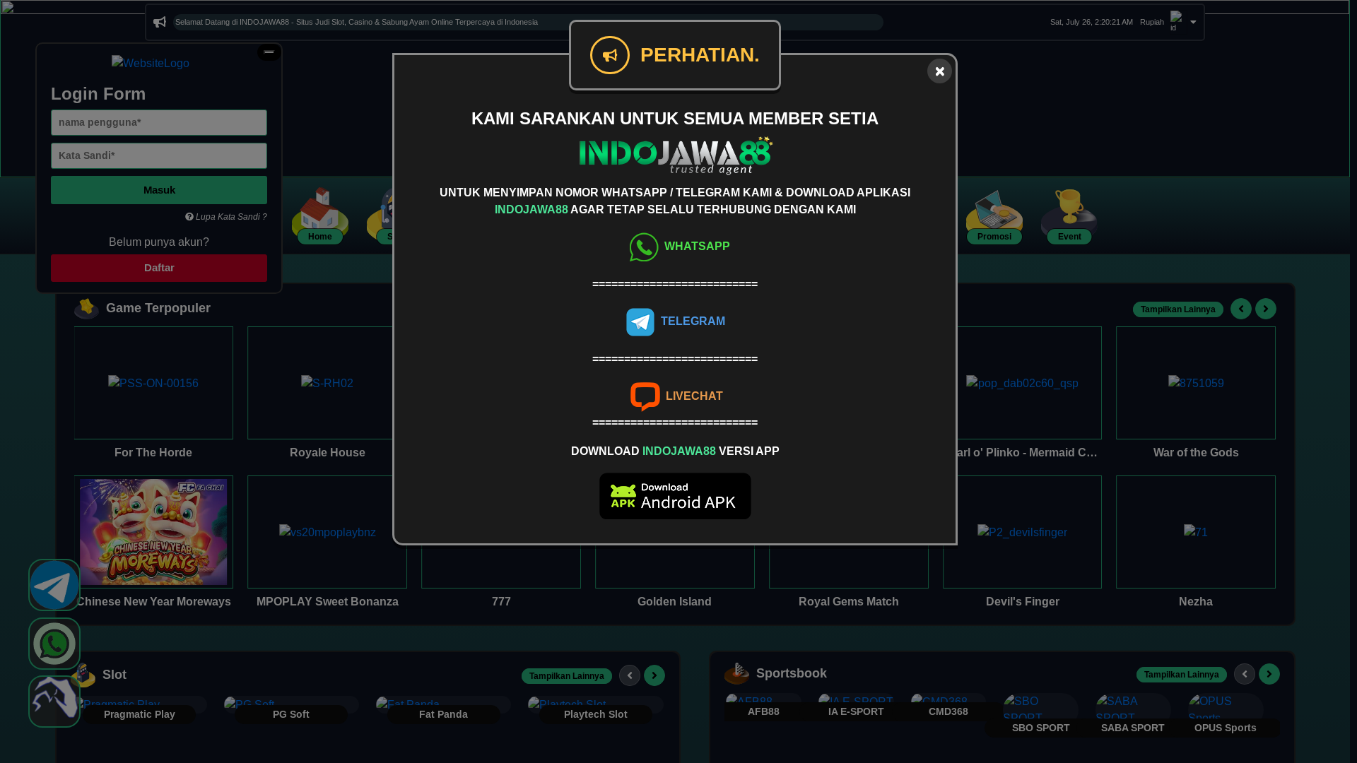 website screenshot of https://indojava88.shop/