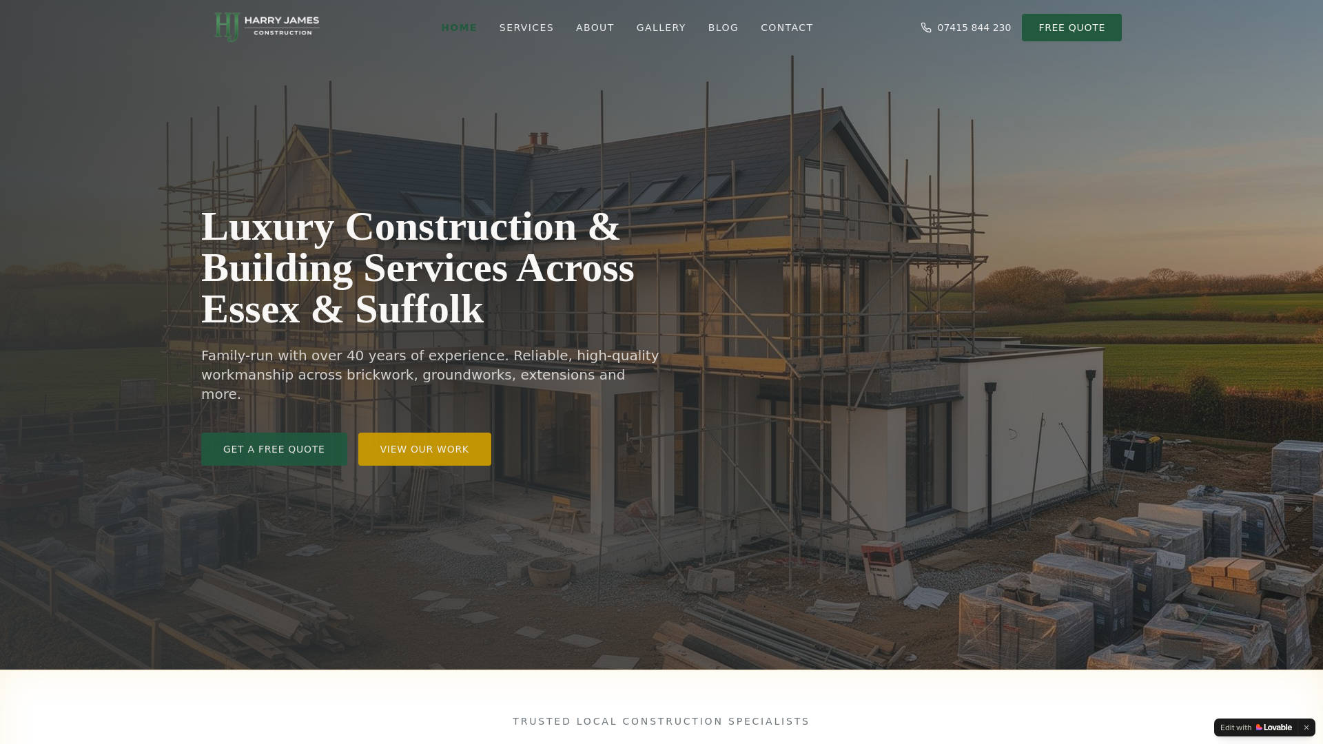 website screenshot of https://harryjamesconstruction.co.uk