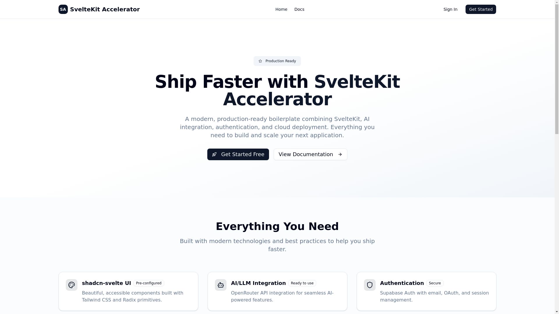 website screenshot of https://sveltekit-accelerator.pages.dev/