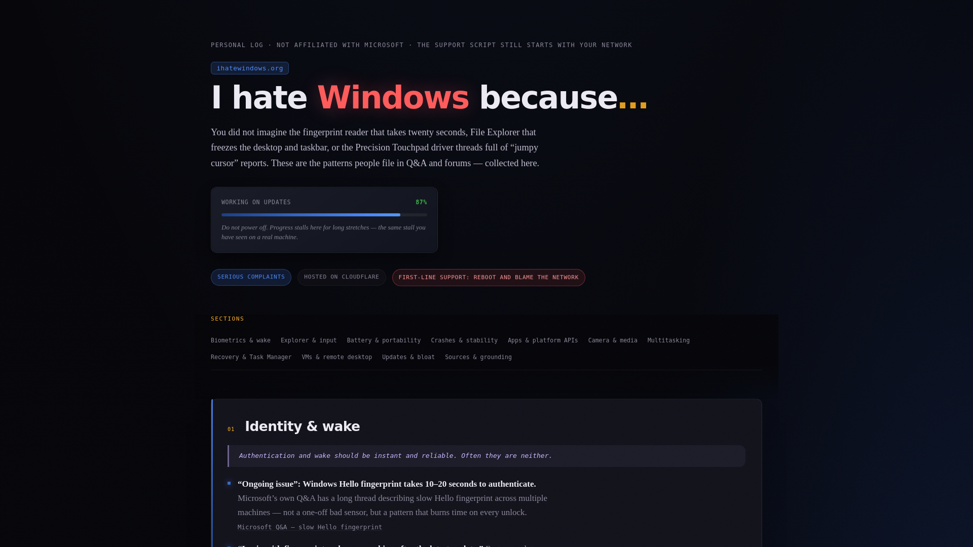 website screenshot of https://ihatewindows.pages.dev/